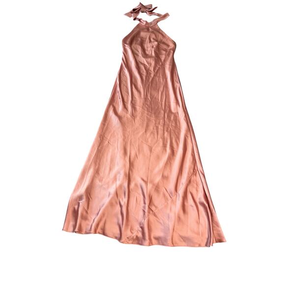 Social Bridesmaids SCARF TIE HIGH-NECK HALTER MAXI SLIP DRESS DESERT ROSE Size L - Picture 2 of 12